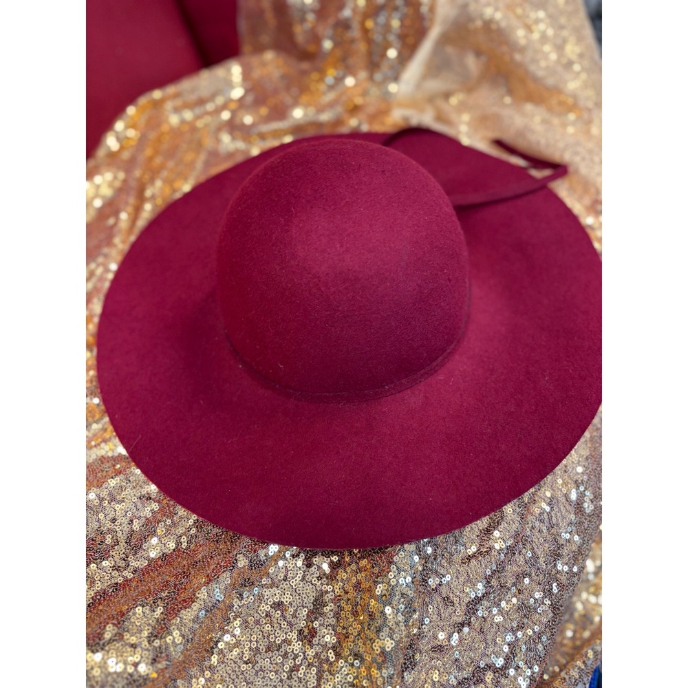 World Market Burgundy 100% Wool Wide Brim Floppy Hat with Back Tie Detail